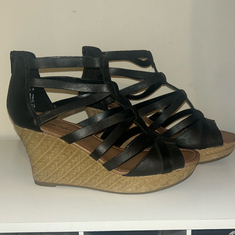 Strappy black wedges from American eagle size 8in women’s.